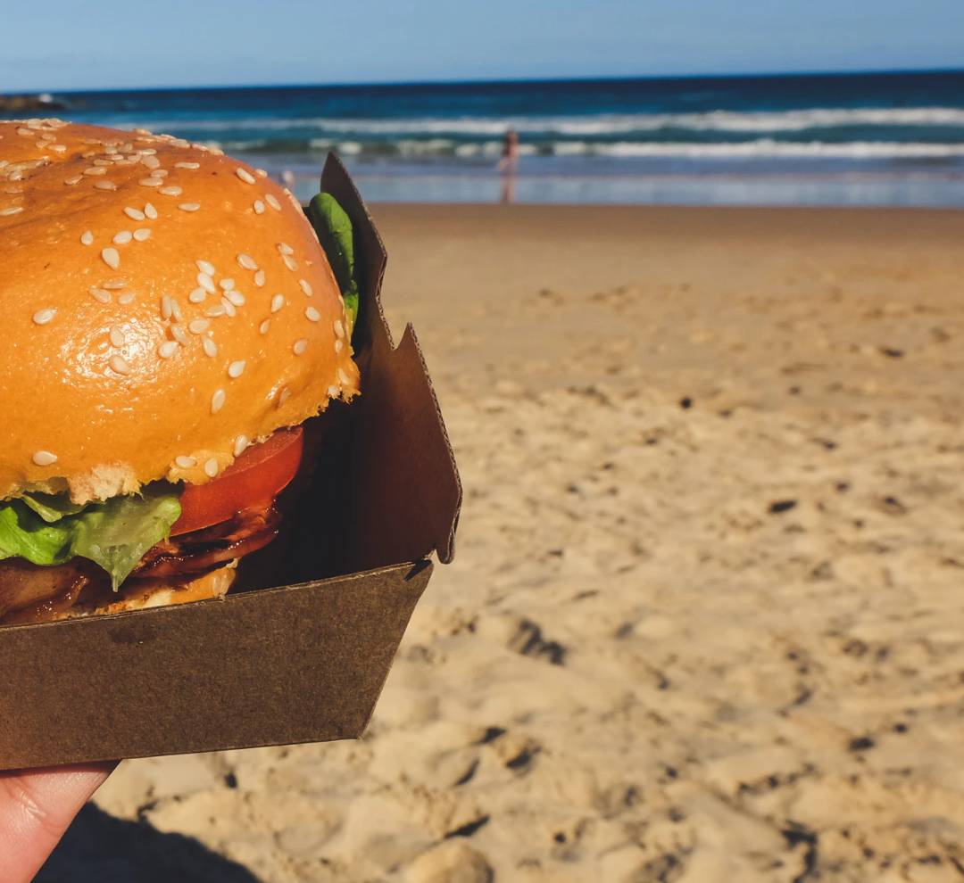 Finn McCools burger on the beach